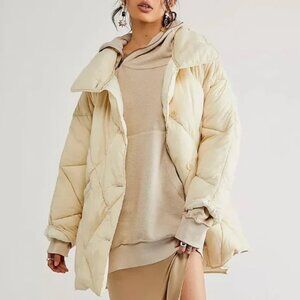 Free People We The Free Never Say Never Cream Quilted Puffer Jacket Oversized